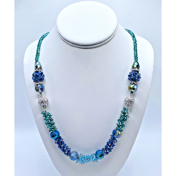 Beaded Necklace Bracelet Set Blue Magnetic Clasps Interchangeable 6 in 1 Pretty - Picture 5 of 14